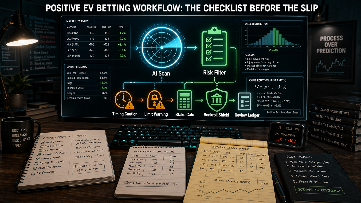 Positive EV Betting Workflow: The Checklist Before the Slip The Expensive Lie infographic